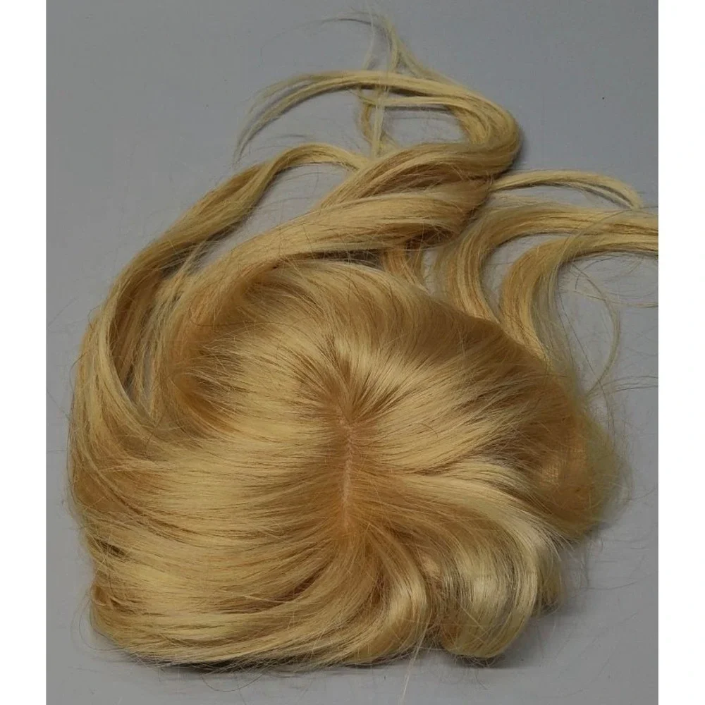 MY-LADY Human Hair Topper with Bangs 12 Inch Remy Silk Base Natural Blonde 150%‎